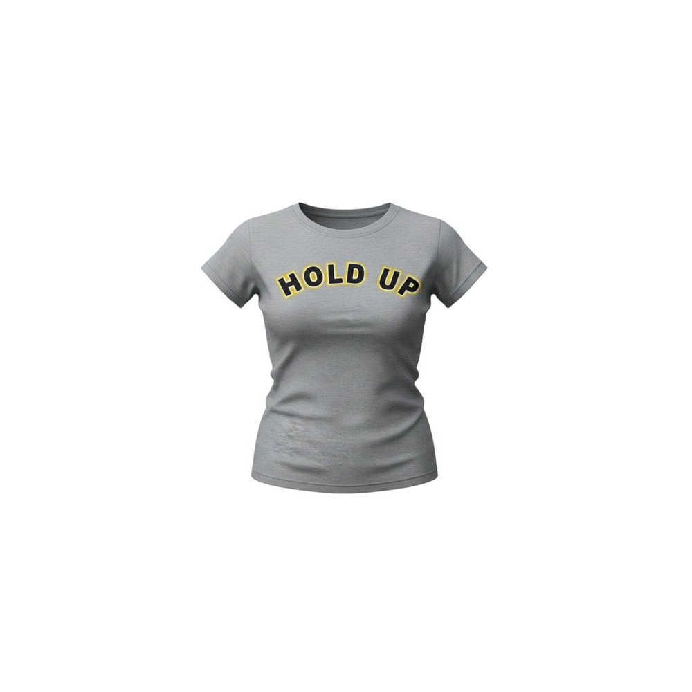 Popular Sports Graphic Tee Womens Medium Grey Hold Up Short Sleeve Cotton